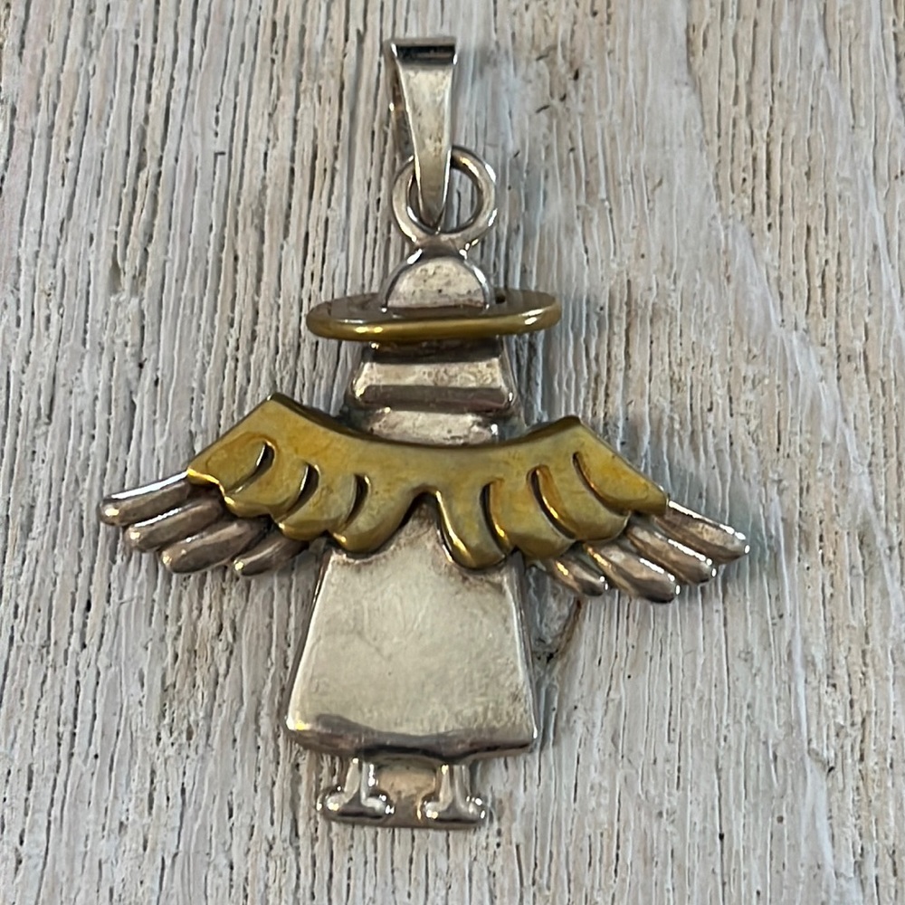 Sterling Mexico two tone Angel pendant